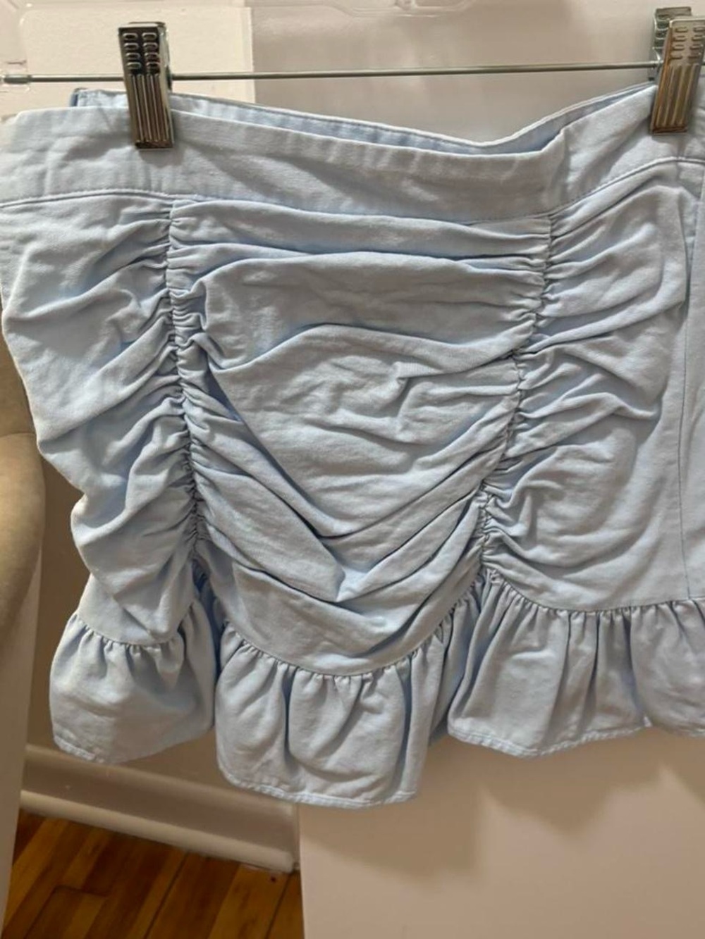 Princess Polly Pale Blue Ruched Ruffle Mini Skirt